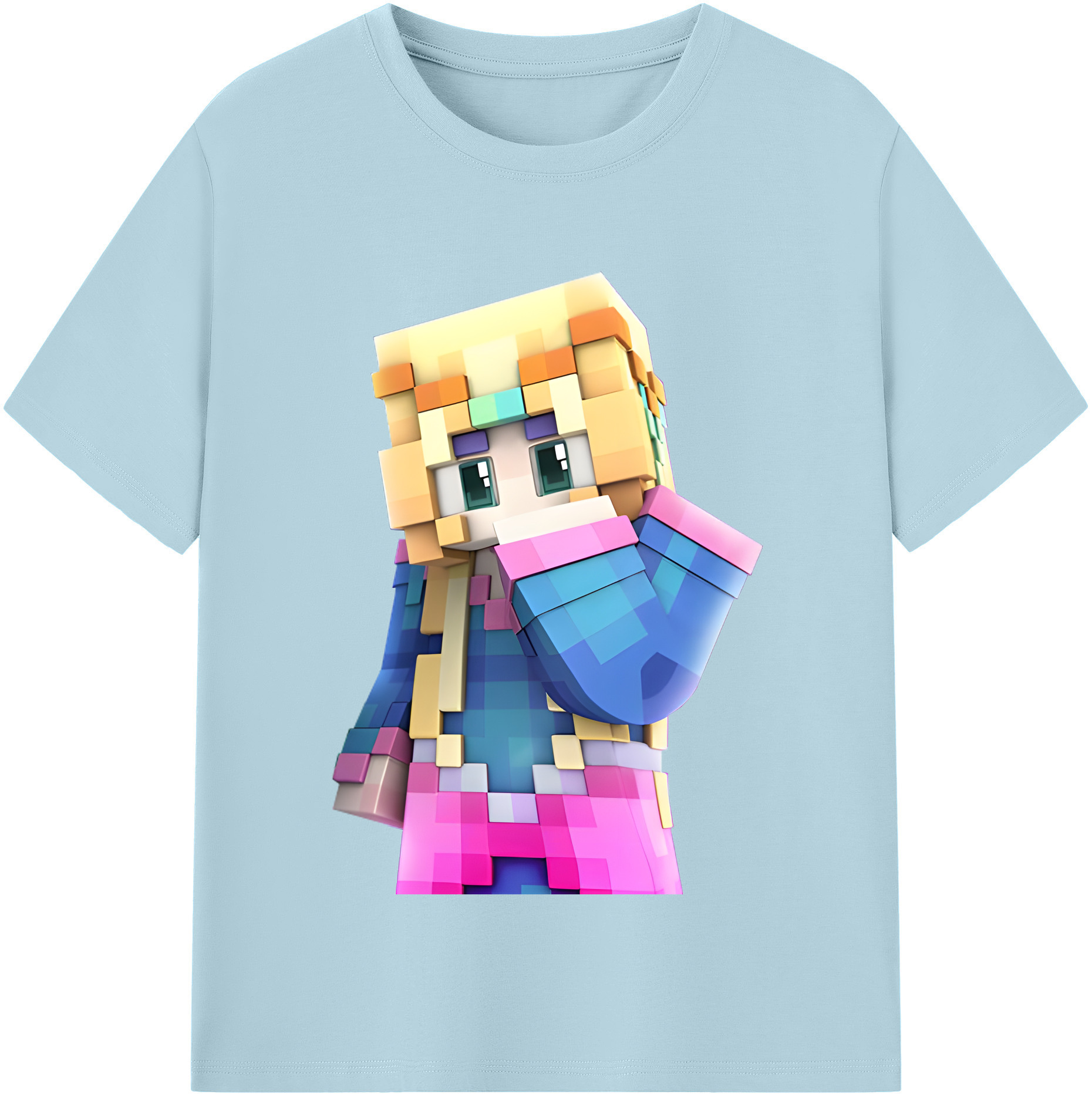 （画像用） マインクラフト ブロックの世界 Minecraft MC Block world 綿100％半袖Tシャツ（フロントプリント）